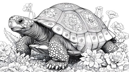 Intricate Turtle Illustration With Floral Shell High Resolution Photo Artwork Detailing