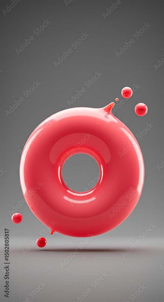 Poster abstract pink donut shape with dripping glaze 3d render glossy texture studio shot