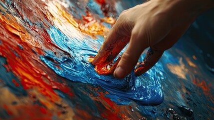 Close-up hand in paint with smeared colors texture chaos and creative energy perfect for artistic process visuals