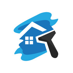 Paint brush logo design graphic for home house painting brand icon vector template