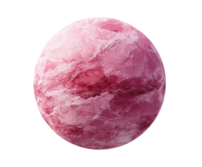 Artistic representation of a pink planet in space on a transparent background, cut out