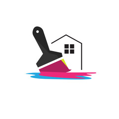 Paint brush logo design graphic for home house painting brand icon vector template