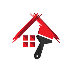 Paint brush logo design graphic for home house painting brand icon vector template