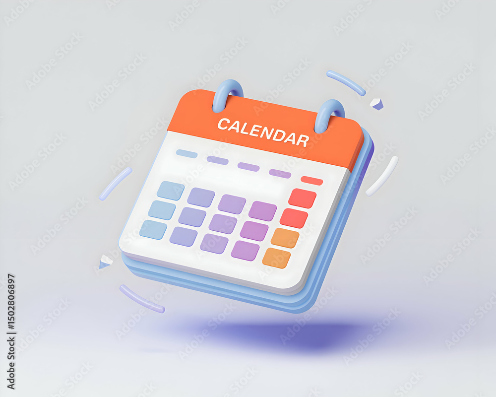 Poster modern 3d render of a colorful desktop calendar icon