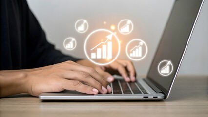 Business growth strategy laptop analytics data