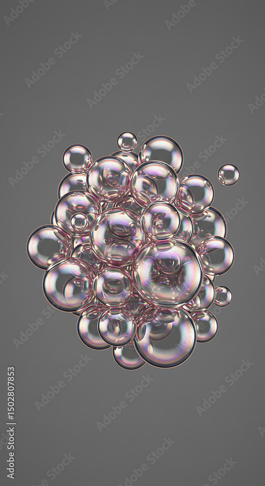 Aufkleber iridescent bubbles cluster abstract background shimmering spheres 3d render
