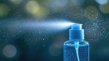 Close-Up of Spray Bottle Releasing Blue Mist Representing Aromatherapy Wellness and Personal Care Products for Home Fragrance Skincare Solutions and Scented Products Marketing