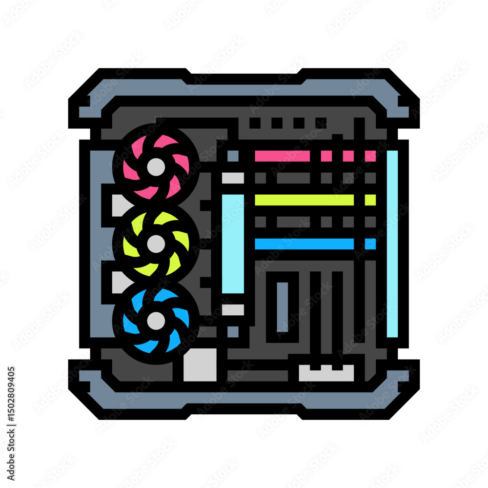 Poster custom build open case gaming pc color icon vector illustration