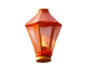 Elegant red lantern shining brightly at a festive gathering night on a transparent background, cut out