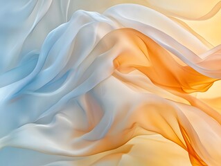 Obraz premium Flowing Silk Fabric: A close-up shot of luxurious silk fabric in shades of blue and orange, showcasing its soft texture and gentle folds. The image conveys a sense of elegance and sophistication.
