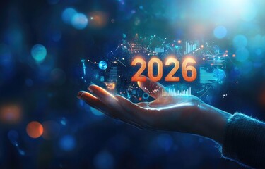 Hologram of 2026 in a hand