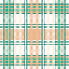Classic Seamless Plaid Fabric Pattern in Green and Peach with Central Squares – Vector Textile Design