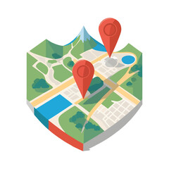 city map with pin on white background