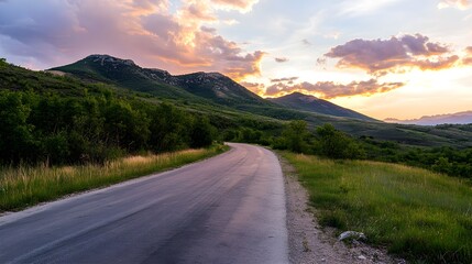 Fototapeta premium Scenic sunset drive mountain road landscape