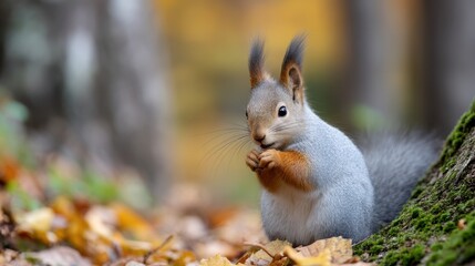 Squirrel Gathering Food in Colorful Autumn Setting