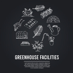 Greenhouse facilities isolated hand drawn doodles Vector