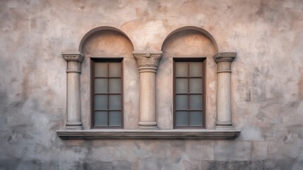 Obraz premium Two arched windows with columns adorning a textured wall