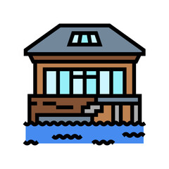 lakeside cabin wooden color icon vector illustration