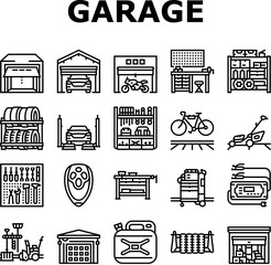 garage storage tools icons set vector