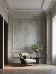 Elegant antique style armchair in a corner room.