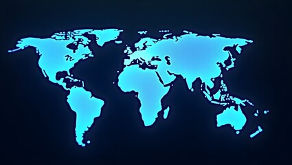 Obraz premium Glowing blue world map silhouette on dark background – modern global technology and digital geography illustration