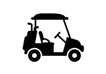 Fototapeta premium A simple black silhouette of a golf cart with golf clubs in the back on a white background image view