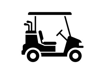 Fototapeta premium A black silhouette of a golf cart with golf clubs in the back on a white background in a simple style