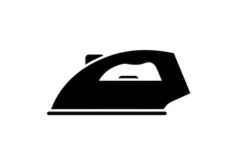 A black and white graphic illustration of a clothes iron on a white background in a simple style