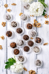 raw vegan balls Truffles with Walnuts and Flowers