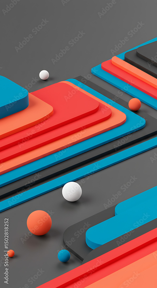Poster abstract geometric layered shapes background design with colorful spheres and blocks