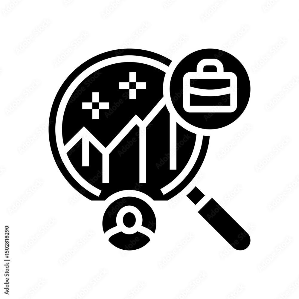 Poster predictive hiring algorithms head hunting glyph icon vector illustration