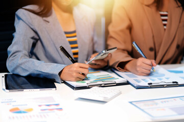 Business conference, marketing research, sales strategy analysis for business growth. and investment planning consulting. Accounting finance concept.