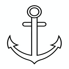 Nautical Anchor Line Art Simple Black and White Illustration