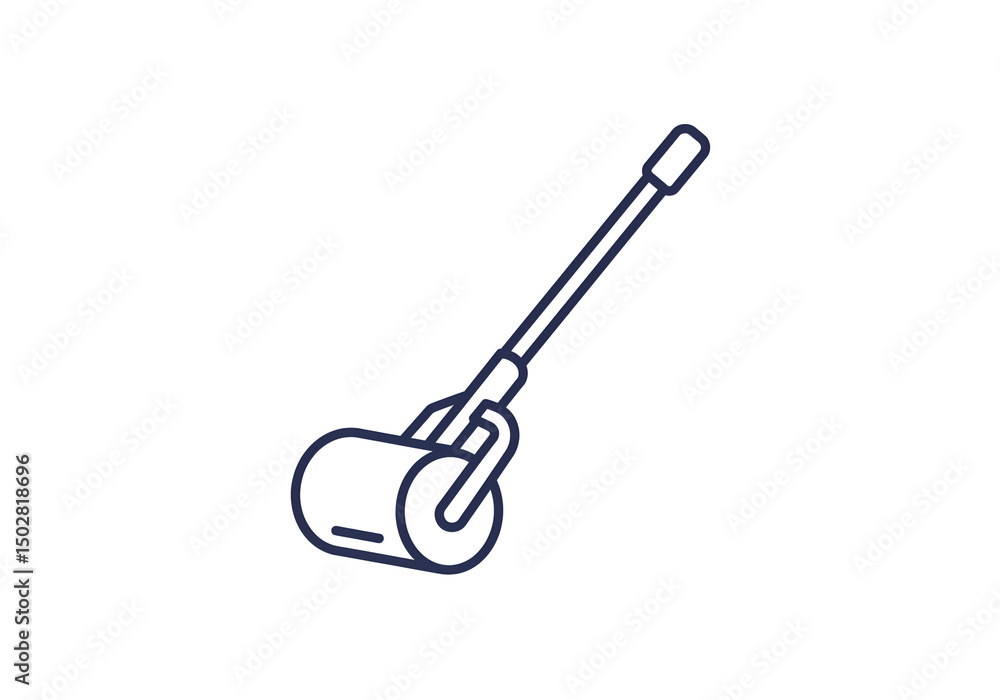Poster a minimalist outline illustration of a lint roller with a handle on a plain white background space