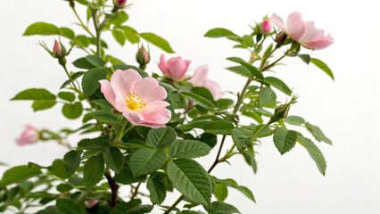 Herbal medicine plant Rosa majalis or Cinnamon rose isolated on white or transparent background