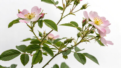 Herbal medicine plant Rosa majalis or Cinnamon rose on white or transparent background