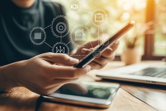 Person using a smartphone, workflow concept