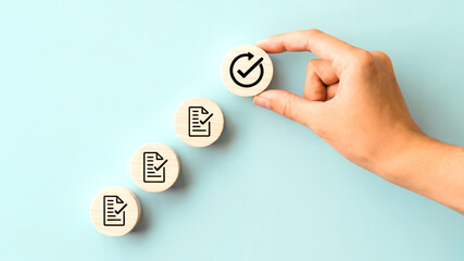 Hand Placing Last Step in Business Process Completion