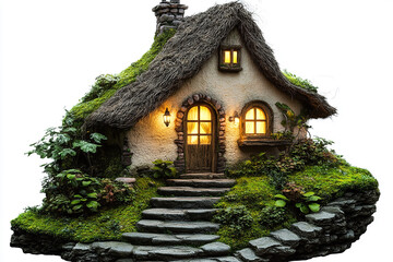 Fototapeta premium Enchanted Cottage on a Mossy Hillside