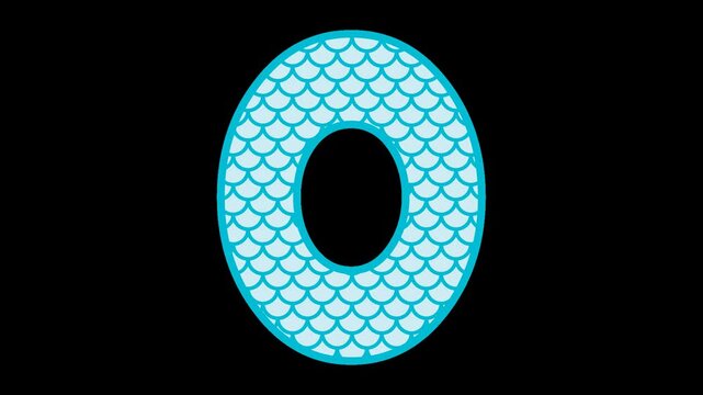 Animated numbers with mermaid scales pattern on transparent background loop