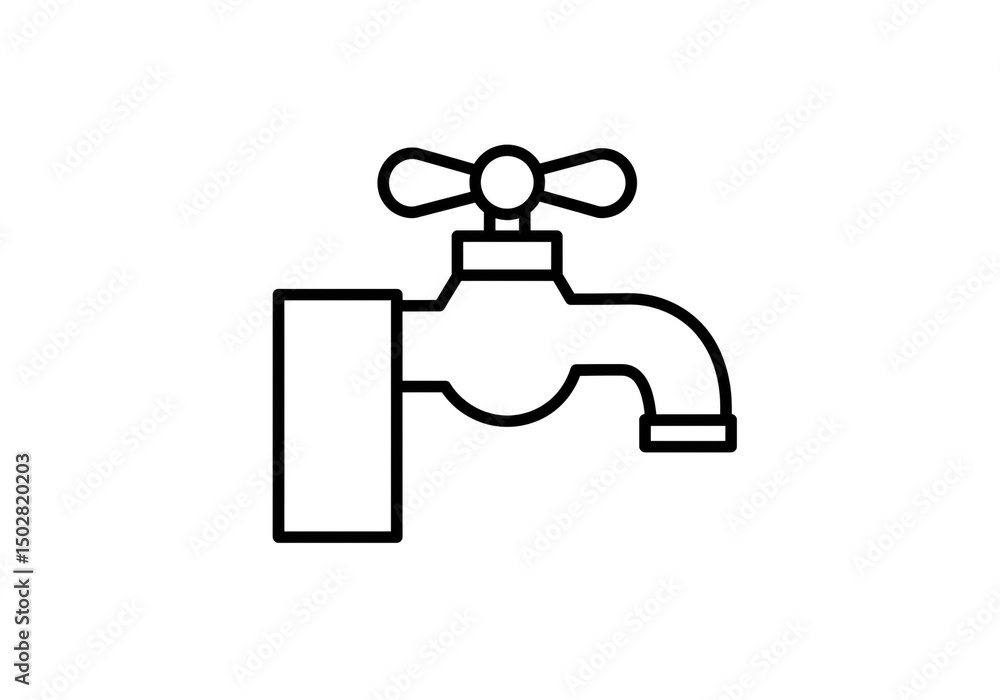 Poster a simple line drawing of a water tap with a cross shaped handle on a white background in a vector fo
