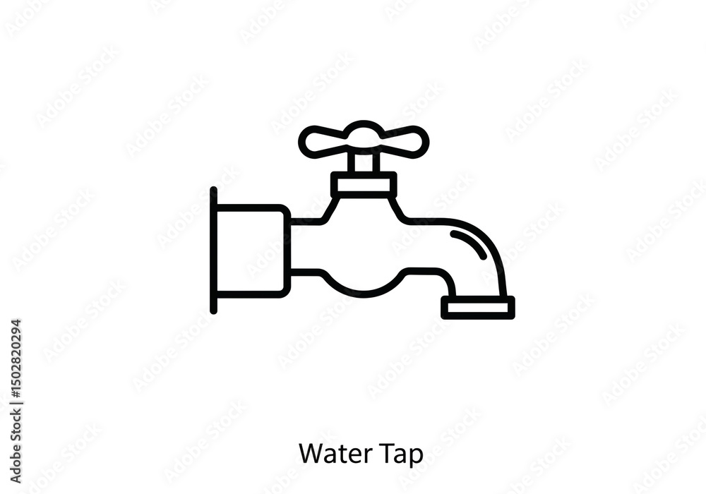 Poster a simple line drawing of a water faucet with a cross shaped handle and a square mounting plate desig