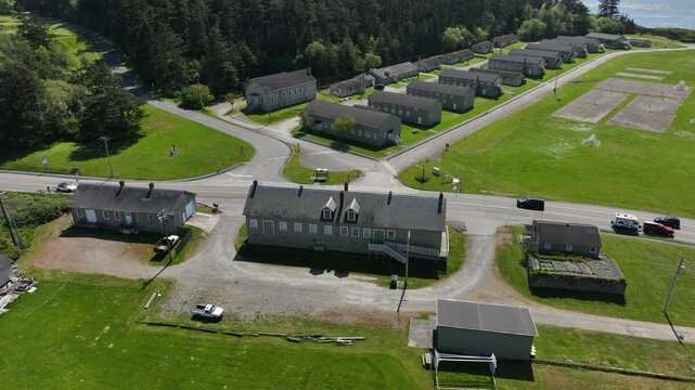 Cars driving through Fort Casey on Whidbey Island.