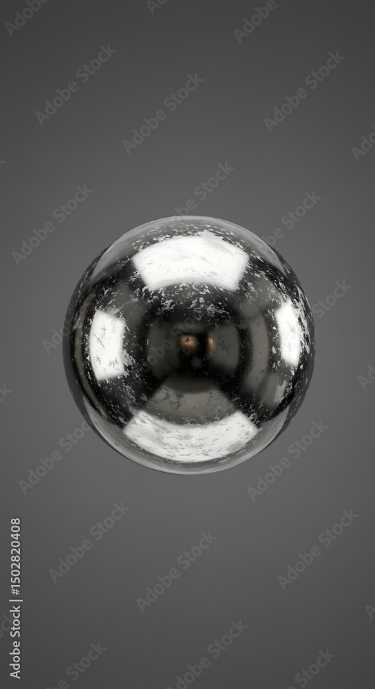 Poster abstract metallic sphere with textured surface reflective and glistening 3d render