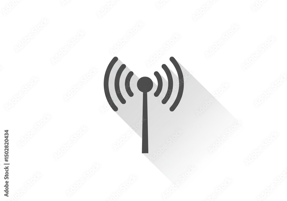 Poster a simple gray wifi signal icon with a long shadow on a plain white background in a minimalist style