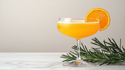 Zesty Orange Cocktail with Fresh Rosemary Garnish on White Marble Surface