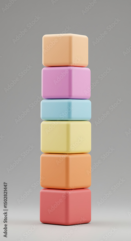Poster stack of pastel colored cubes colorful blocks 3d render abstract geometric shapes minimalist design