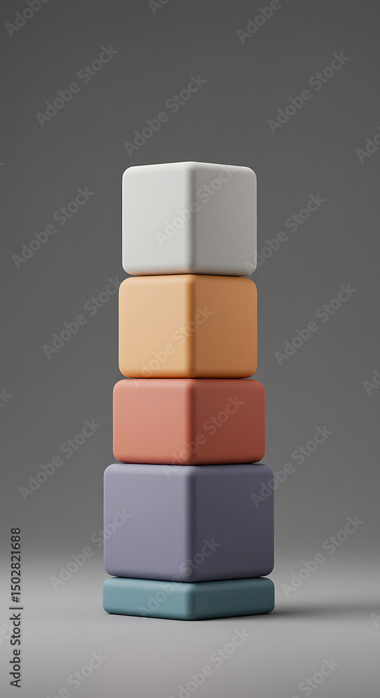 Poster stack of colorful cubes pastel color blocks minimalist 3d render geometric shapes product display