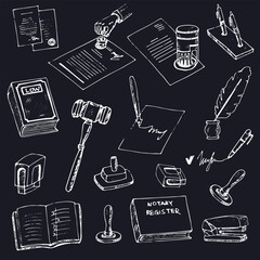 Notary service isolated hand drawn doodles Vector
