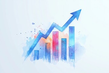 Watercolor bar graph with upward trend